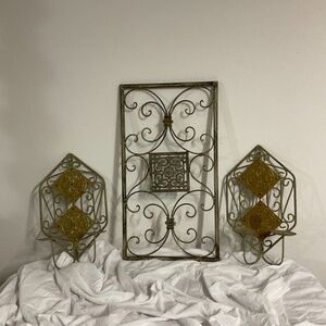 Vintage Rustic Metal Candle Holder Olive Green Patina Primitive Farmhouse Decor